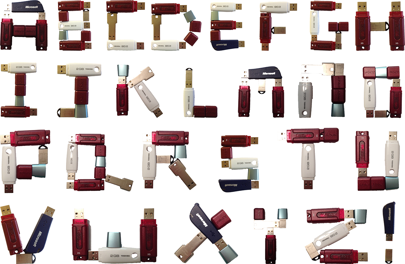 Alphabet letters made out of USB parts
